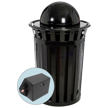 Global Industrial TrashTalk Outdoor Slatted Metal Trash Can w/Dome Lid, 36 Gal., Black 261944BKT